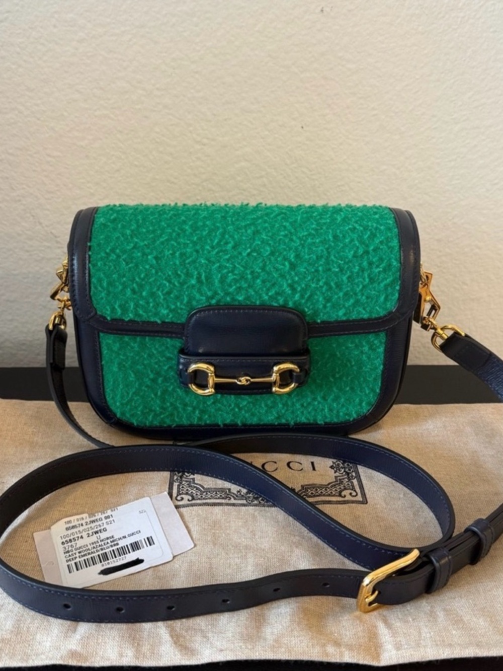 Gucci Casy Wool Azalea Calfskin Mini Horsebit 1955 Handbag NEW - Picture 3 of 16